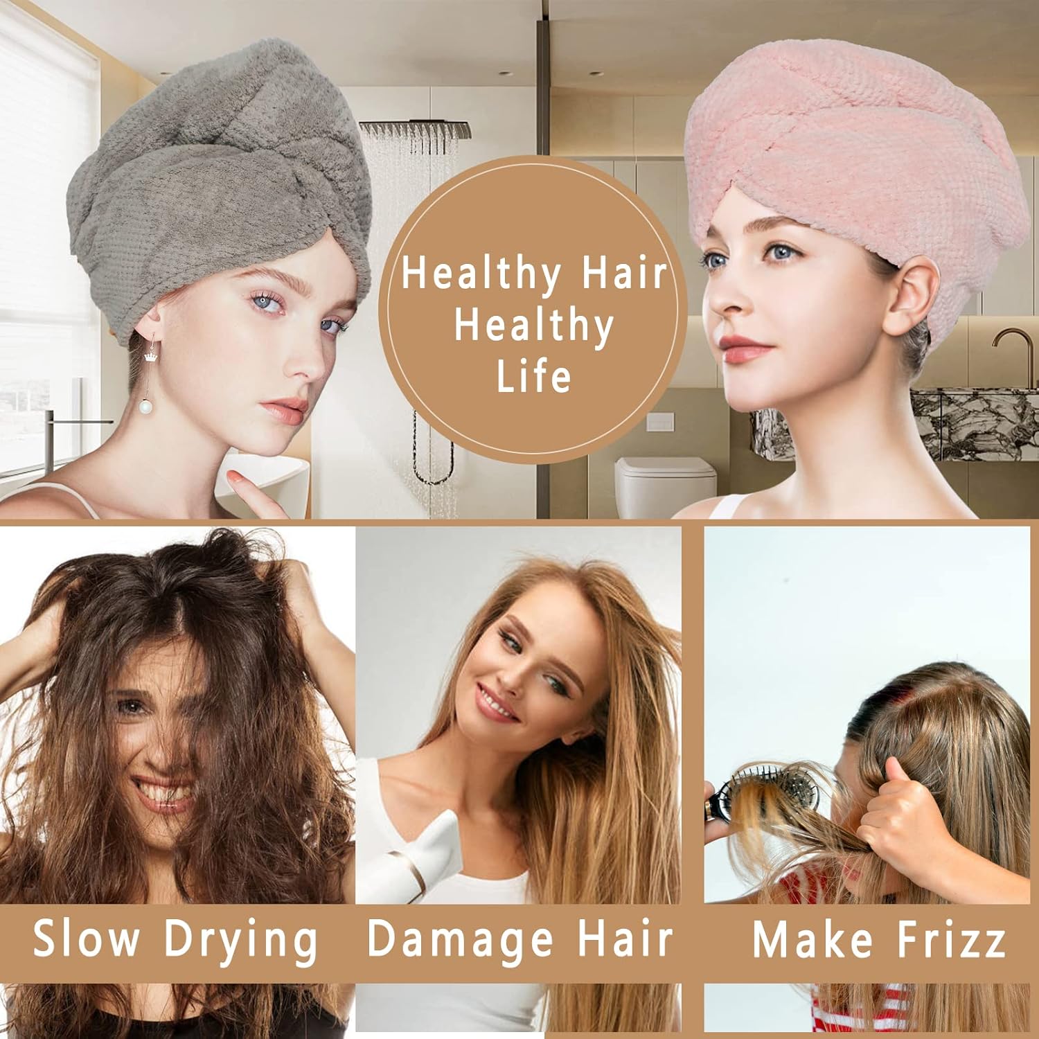 Ever Fairy Toalla de pelo de microfibra extra grande, turbante de secado rápido para mujeres, toalla de pelo antiencrespamiento para cabello rizado,