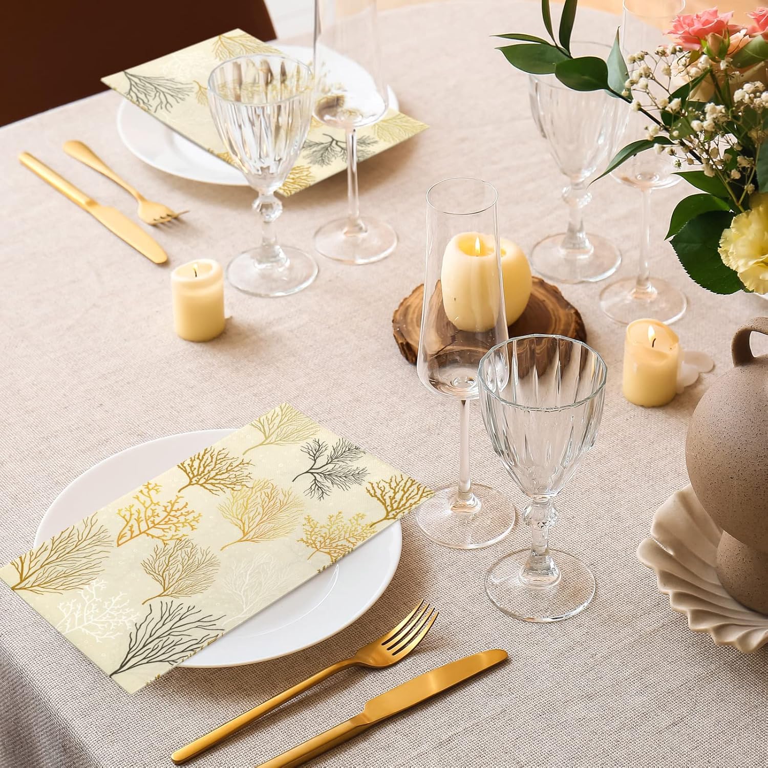 Geyoga 100 servilletas de 2 capas con temática coral para invitados con temática de océano, playa, desechables, servilletas de papel decorativas