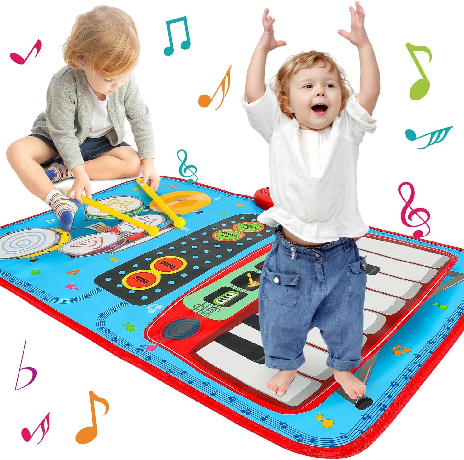 Regalo de cumpleaños para niño de 1 año, tapete de música para niños pequeños de 1 a 3, juguetes de aprendizaje de música 2 en 1 para bebés de 1 a 3