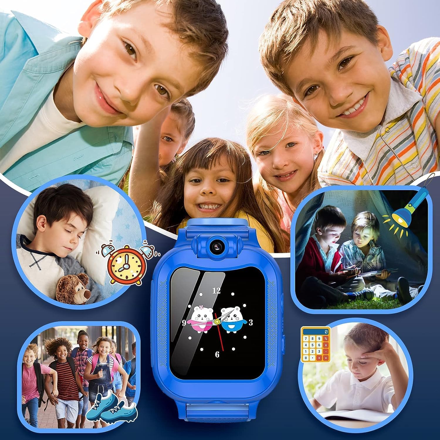 ASIUR Reloj inteligente para niños, regalos de cumpleaños, juguetes para niños de 3 a 8 años, reloj inteligente con tarjeta SD de 8 GB (azul)
