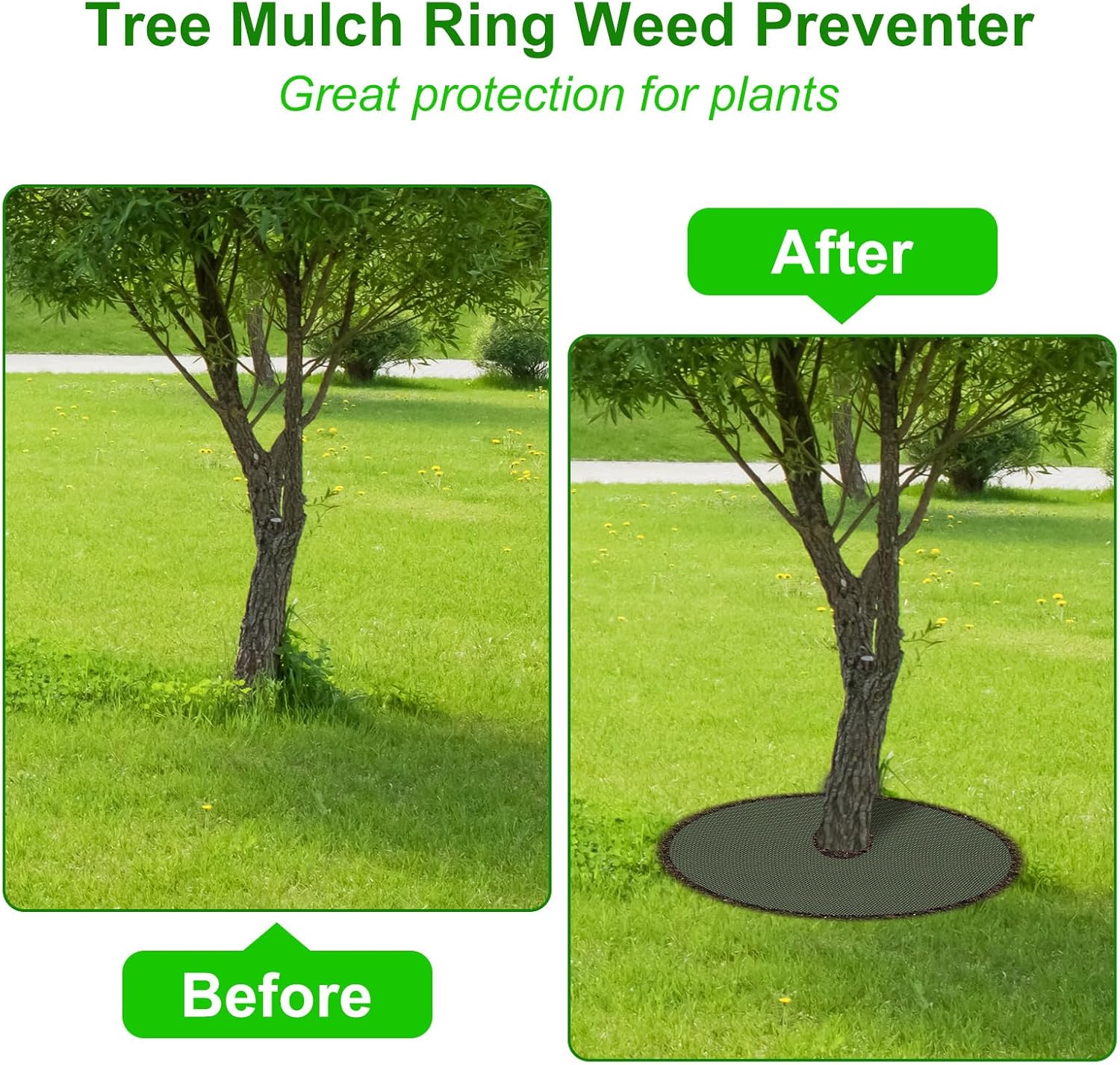 EnonGarden Anillo de mantillo de árbol, tela de barrera de malezas para paisaje, tapetes redondos no tejidos de 20.5 pulgadas, tapete protector de