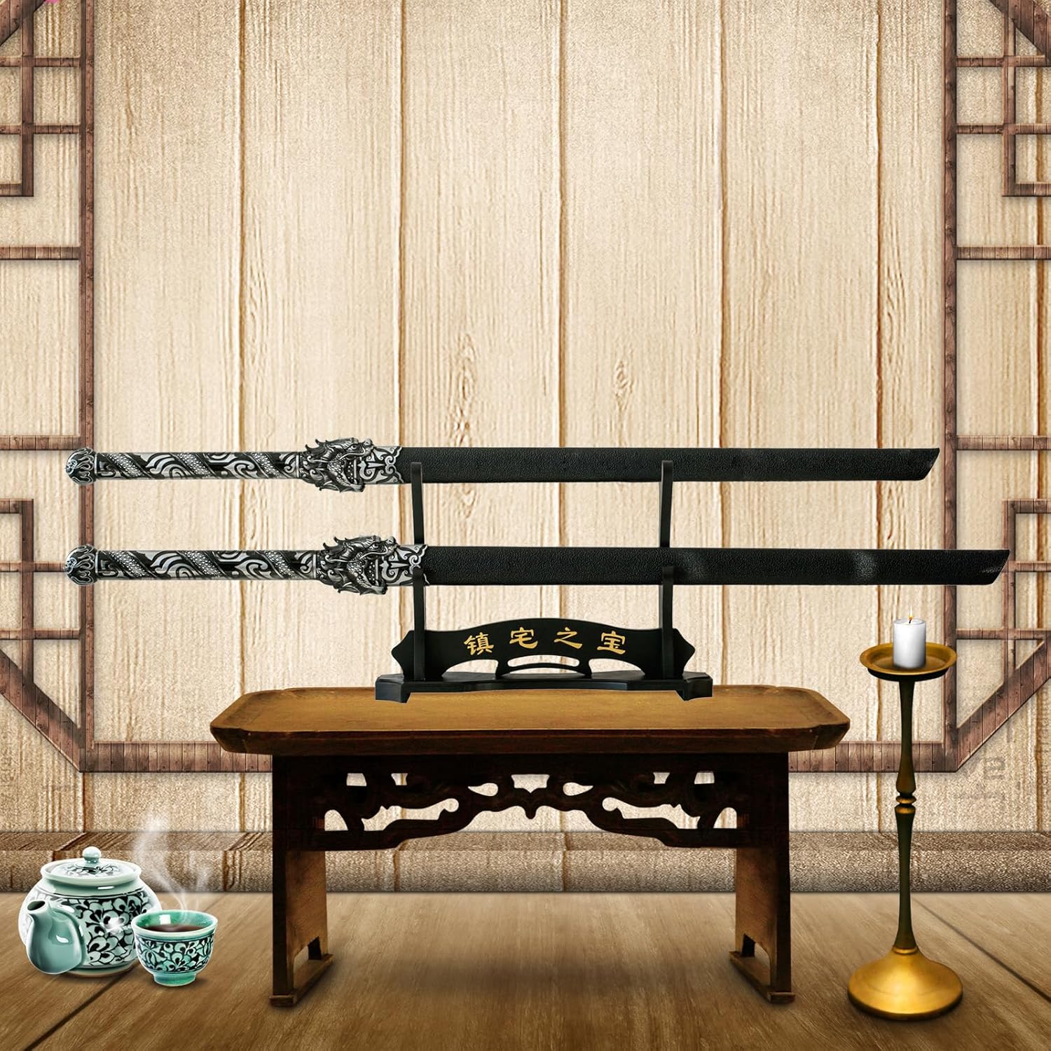 FOXSMZZ Soporte para espada samurái, soporte para espada Katana Wakizashi Tanto de terciopelo acolchado para colgar en la pared, estante para