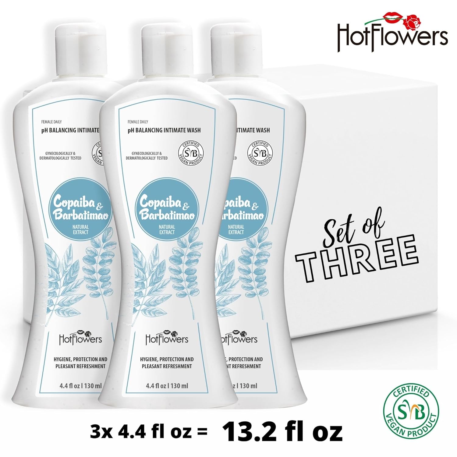 HOT FLOWERS Lavado femenino para cuidado íntimo, pH equilibrado para mujeres esenciales para la salud corporal, uso diario, probado por ginecólogos