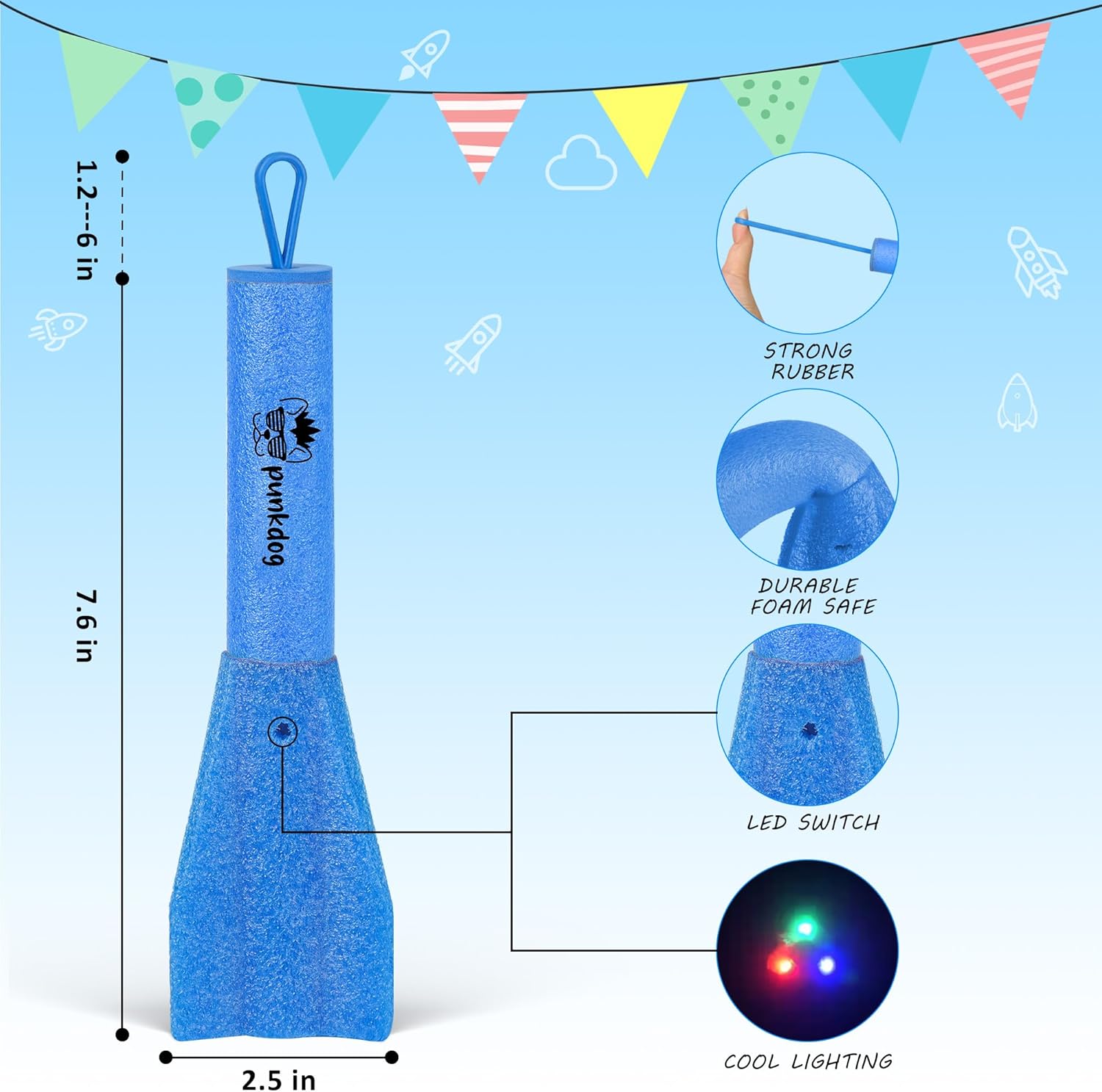 Paquete de 12 juguetes de cohetes de espuma LED, 10 tazas de dardos y objetivo plegable de 15.8 x 15.8 pulgadas, juego y actividades al aire libre,