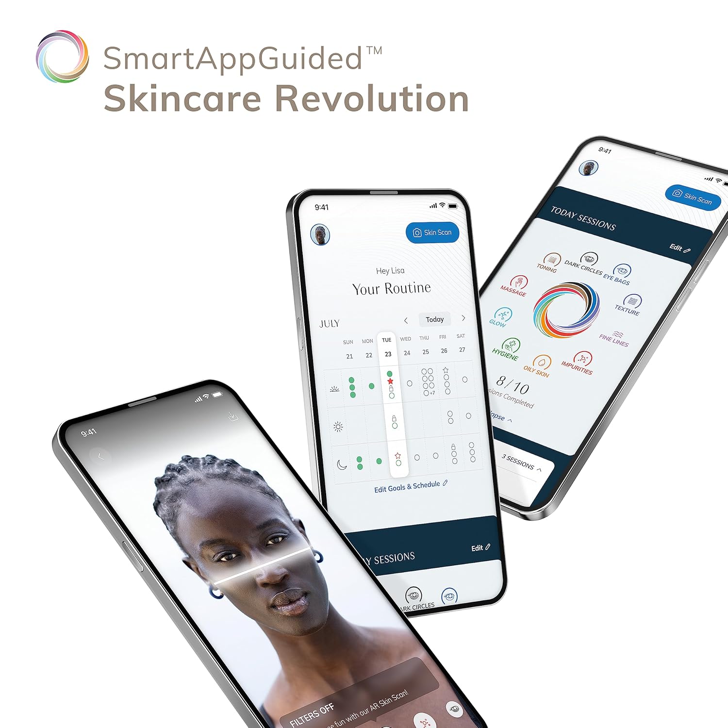 GESKE SmartAppGuided Cepillo facial  4 en 1  Cepillo de limpieza facial profesional con mango  Cepillo facial de silicona suave para limpieza de la