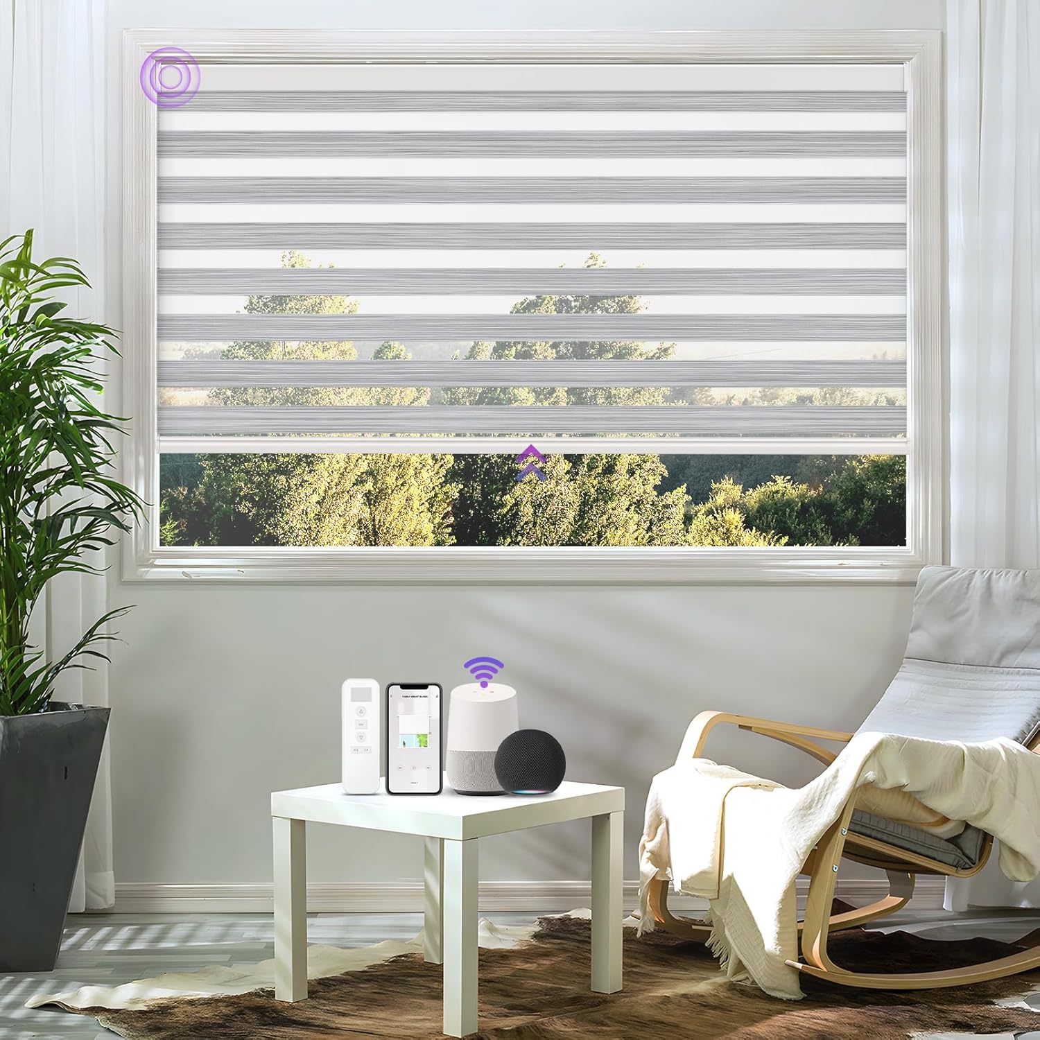 Persianas motorizadas de cebra para ventana persianas inteligentes Astomi con persianas enrollables inalámbricas, control remoto, control de voz,