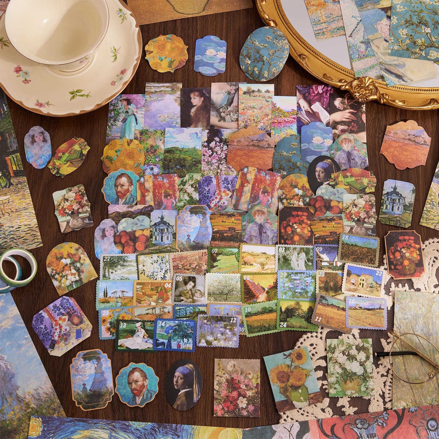 Kit de suministros para álbumes de recortes, 480 piezas, pintura al óleo vintage de Van Gogh, kit de álbum de recortes estético para diario basura