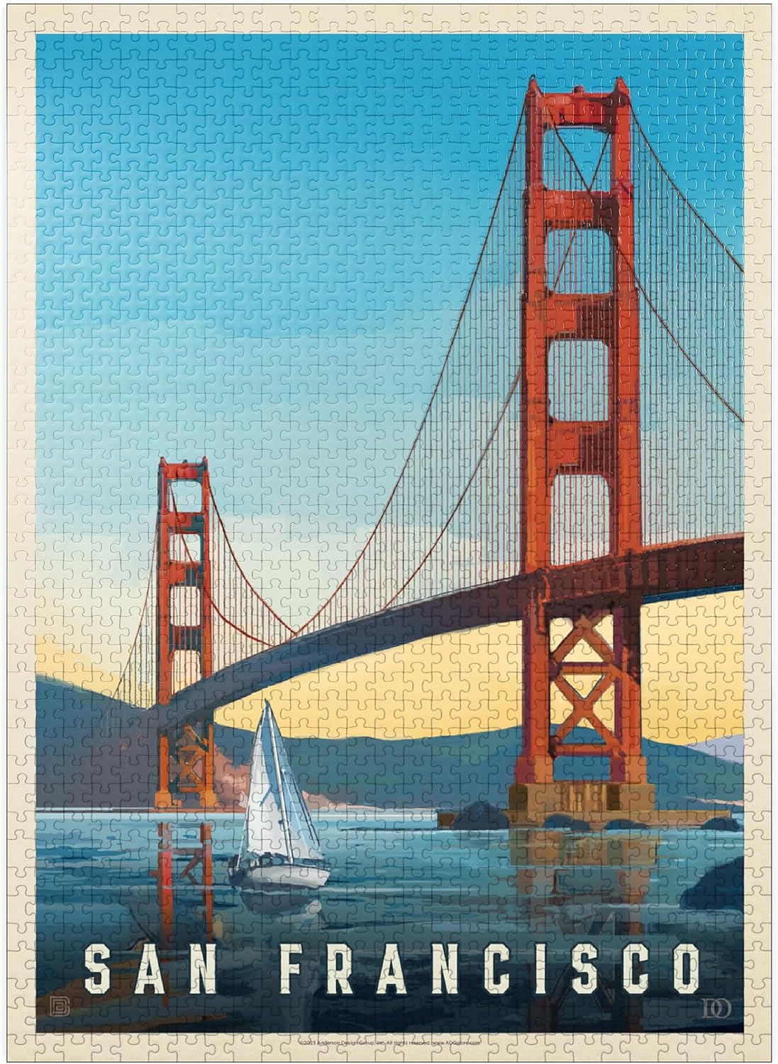 MyPuzzle San Francisco Under The Golden Gate, póster vintage, rompecabezas prémium de 1000 piezas para adultos