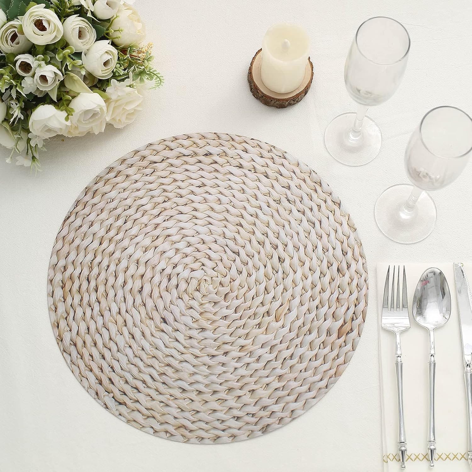 TABLECLOTHSFACTORY – Paquete de 6 bandejas desechables con diseño de ratán tejido de trigo de 13 pulgadas, platos de carga de papel redondos