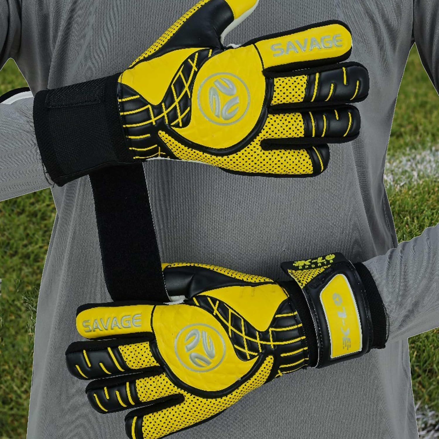 K-LO Guantes de portero Guantes de portero de fútbol Savage Rise (unisex, juvenil, niños y adultos)  Salvajes de dedos para protección  Palma de