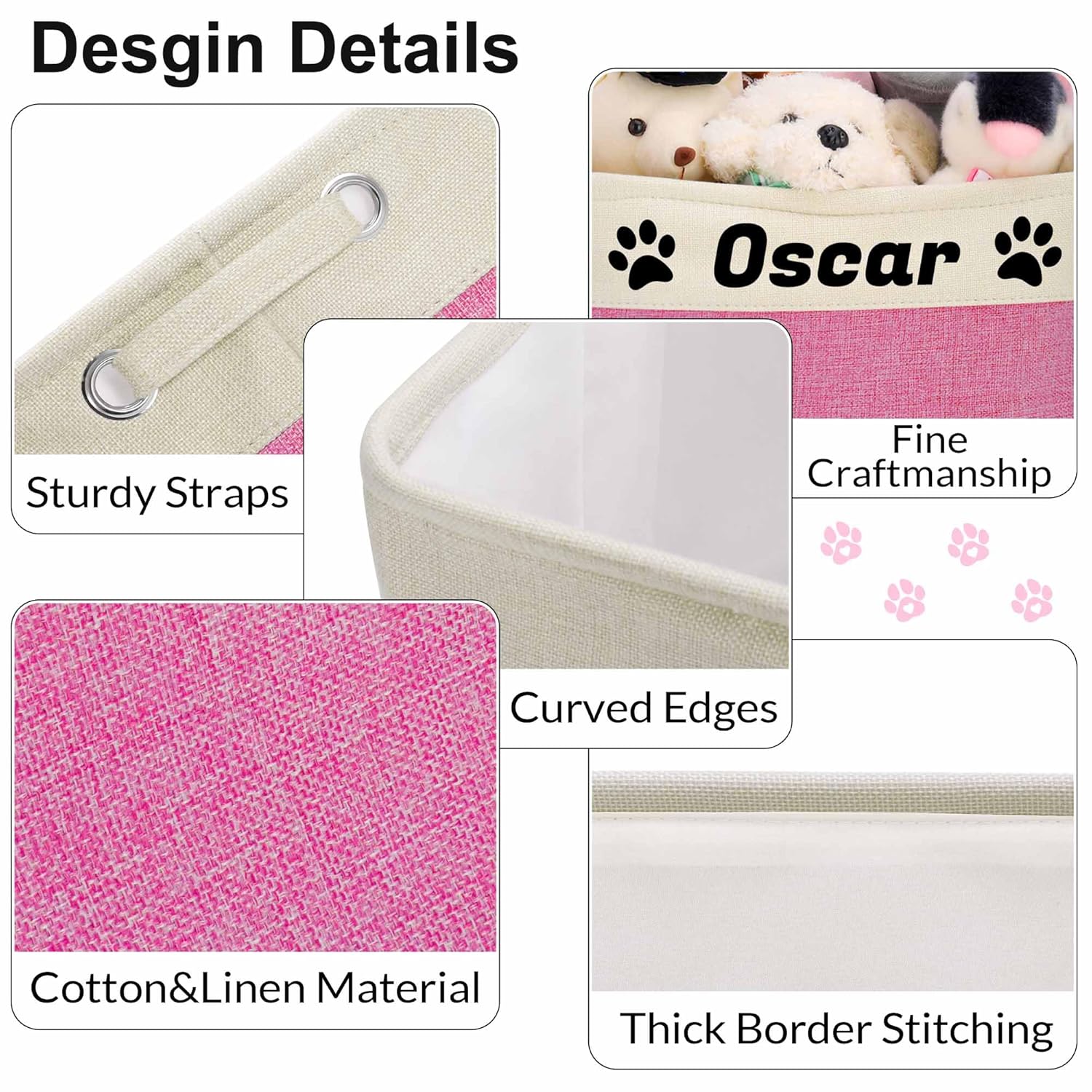Zhamate Personalized Dog Toy Basket with Pet’s Name, Custom Dog Toy Bin, Sturdy Foldable Collapsible Storage Box, Dog Toy Box with Handles for Dog