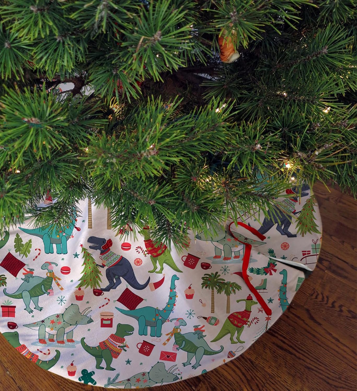 Falda de árbol de dinosaurio para el día de San Valentín, 36 pulgadas, bonita decoración de dinosaurio de Navidad para árbol, tapete de Navidad de