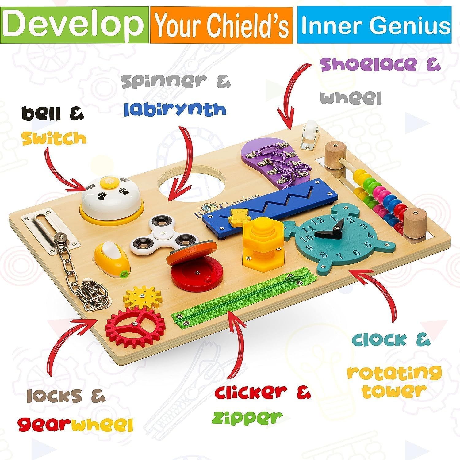 Tabla de actividades para niños pequeños  Montessori Busy Board para 1, 2, 3, 4, 5 y hasta 8 años, libro de tablero sensorial de madera, juguete