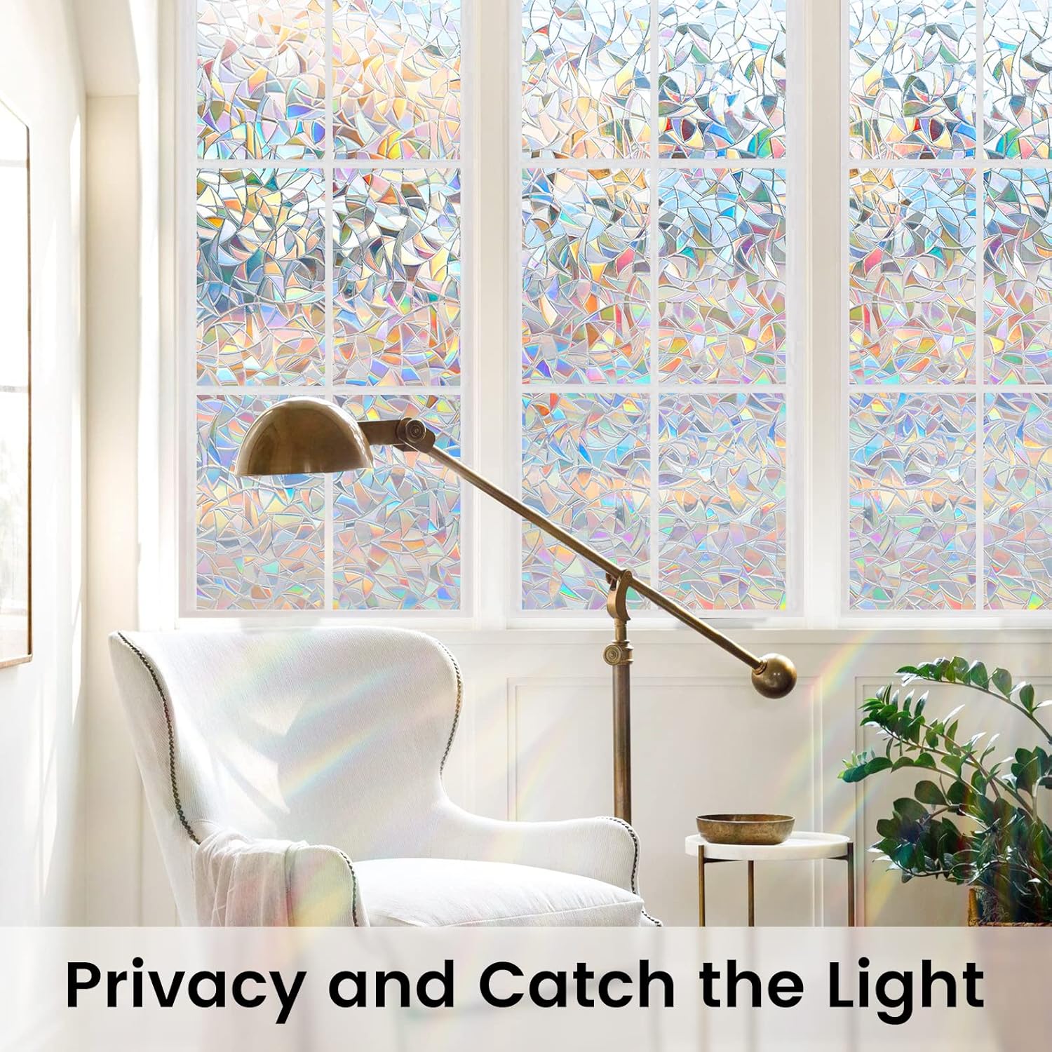 DOWELL Película de privacidad para ventana, película de ventana de arco iris, adhesivo decorativo para ventana, adhesivo estático para ventana,