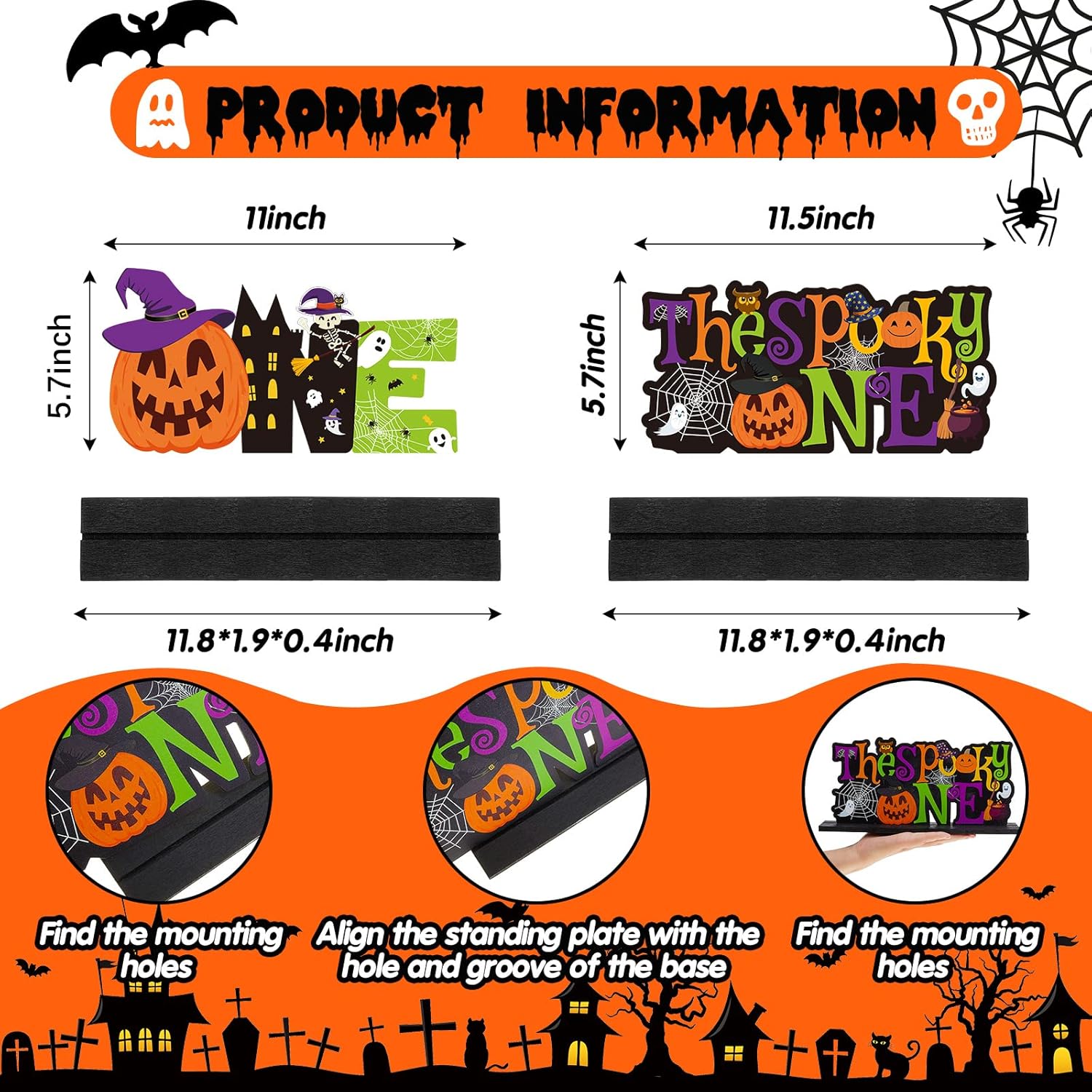 2 piezas de decoración de fiesta de primer cumpleaños con temática de Halloween, centros de mesa de madera, calabaza, una letra, para Halloween,