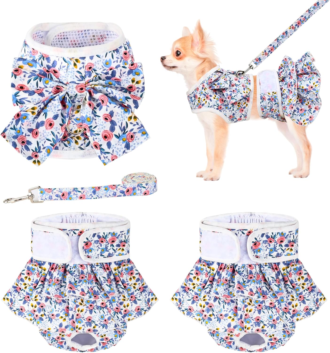 2 pañales para perras, lavables, reutilizables, ajustables, para perritos, en celo, período, incontinencia con arnés para mascotas pequeñas, S