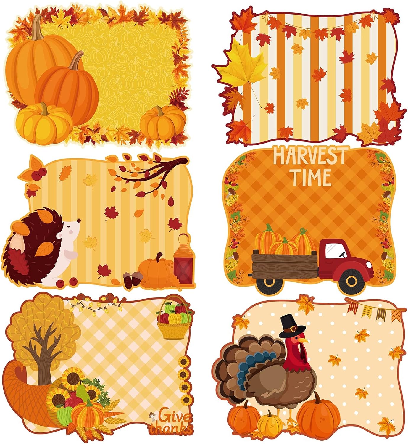 MCEAST Juego de 6 manteles individuales de plástico de Acción de Gracias para comedor, diseño de hojas de arce, calabaza, duende y pavo, para