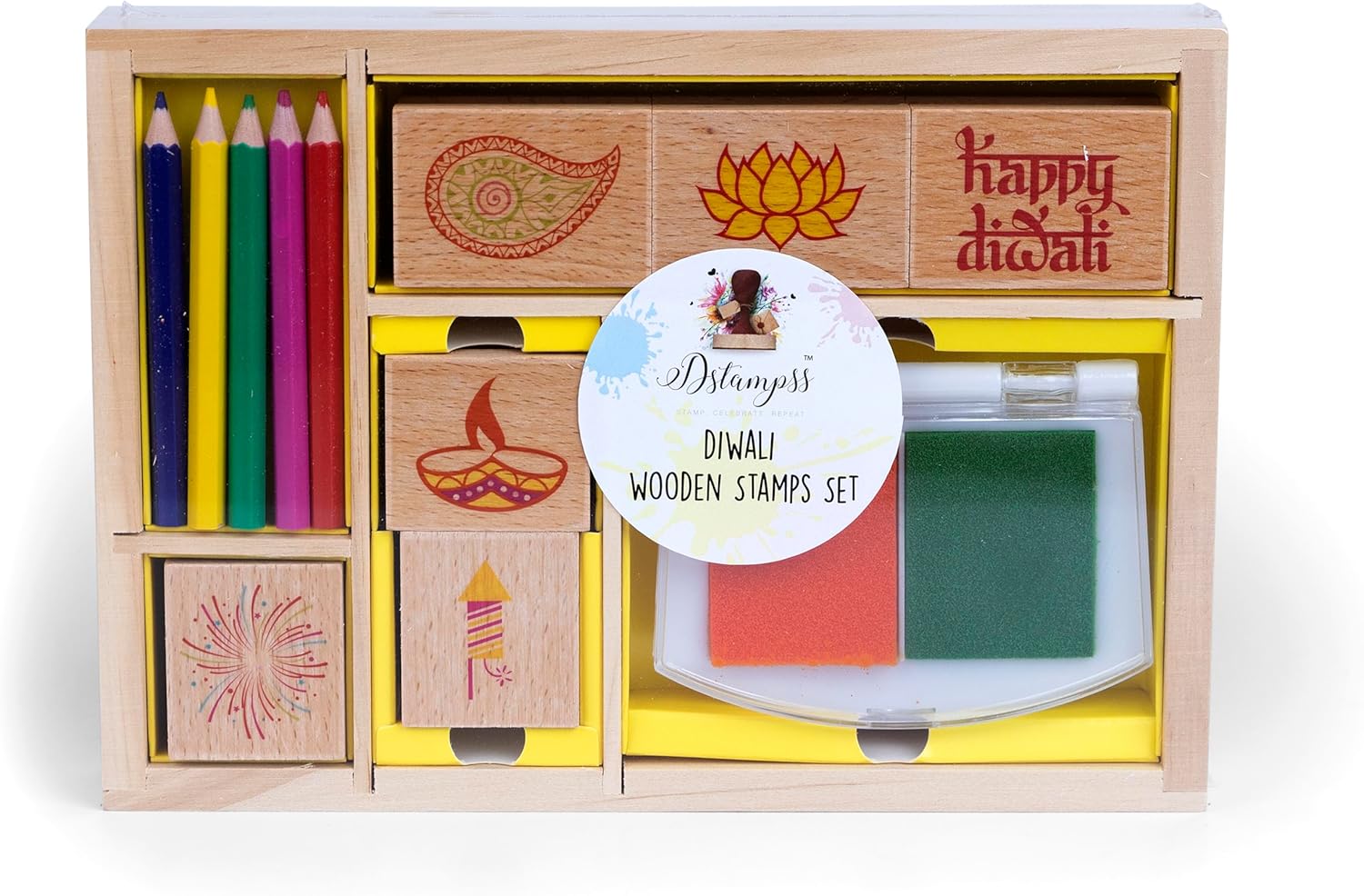 Juego de sellos de madera Happy Diwali