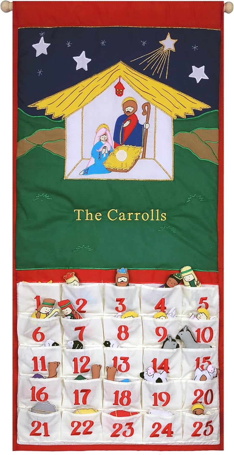 Pockets of Learning – Calendario de Adviento personalizado de natividad tradicional  Decoración navideña, escena del pesebre de la guardería,