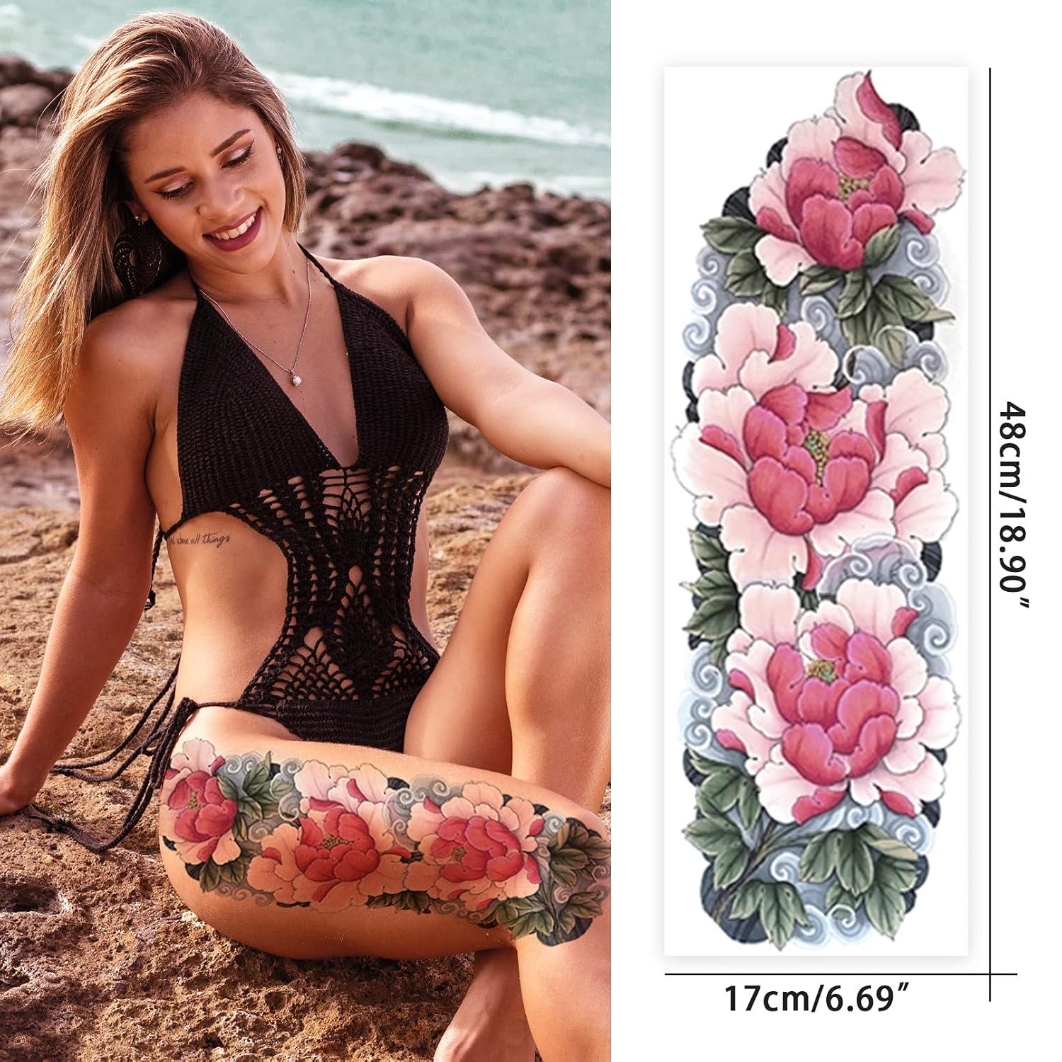 Aresvns Tatuajes temporales de brazo completo para hombres y mujeres, tatuajes falsos realistas impermeables y de larga duración