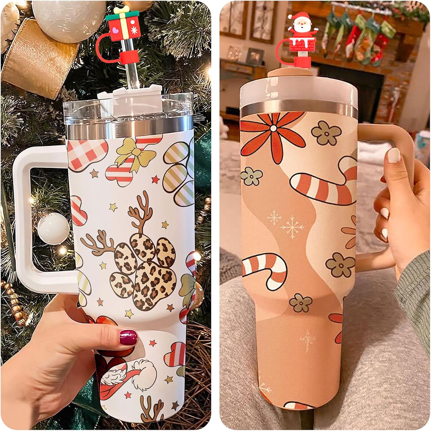 COCGVEL Paquete de 4 fundas de popote de Navidad compatibles con vasos Stanley de 30 y 40 onzas, 2564 pulgadas, bonita cubierta de popote de