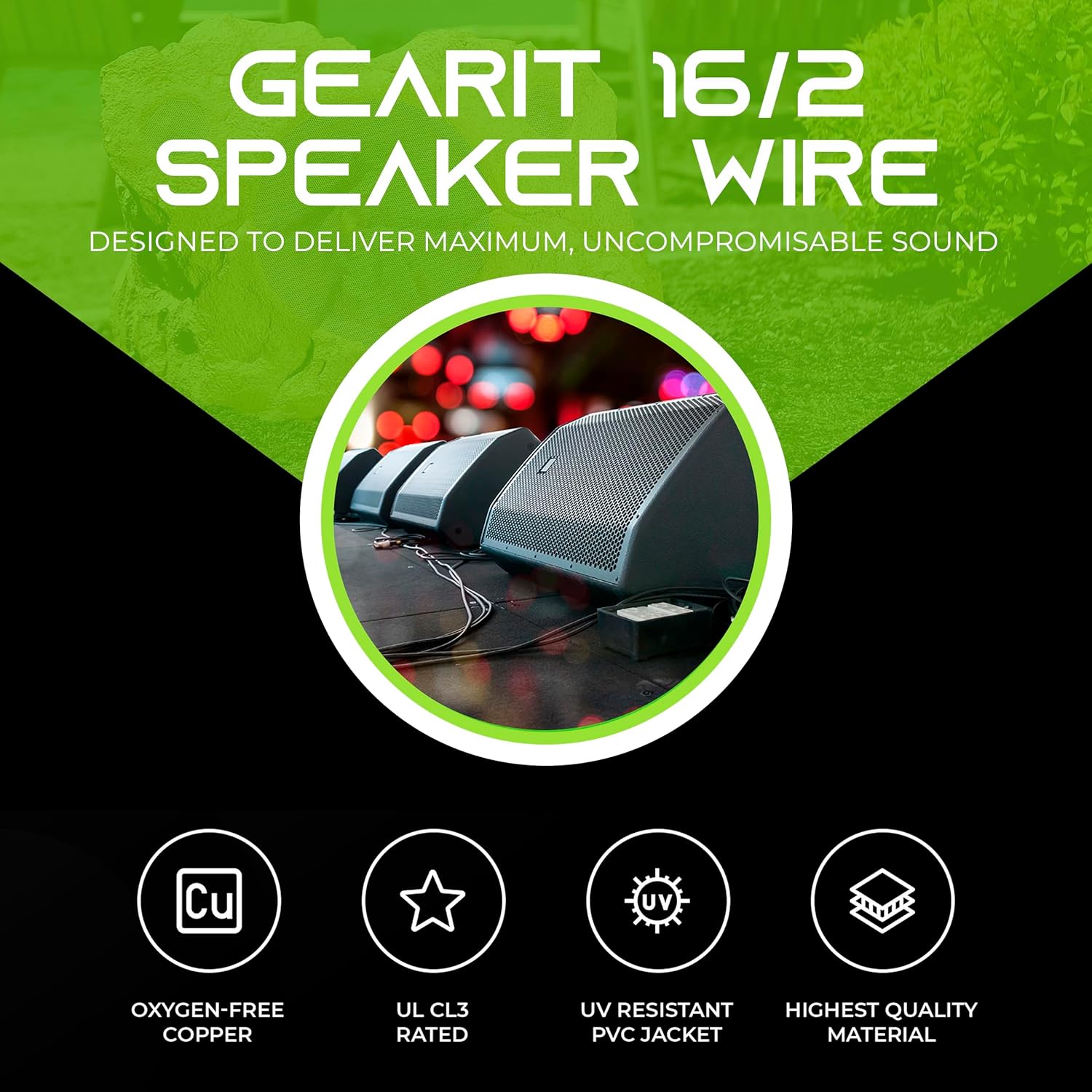 GearIT Pro Serie 14 AWG – Cable de altavoz OFC de calibre 14 AWG CL3, (100 pies  30.48 metros negro) Cobre sin oxígeno UL, clasificado CL3 para