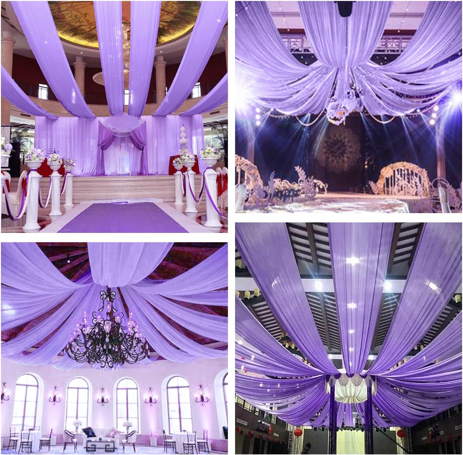 Mekek Cortinas de techo para bodas, fiestas, decoración de techo, 6 paneles de 5 x 205 x 10 pies, tela de gasa para arco de boda, 5 x 10 pies (59.1