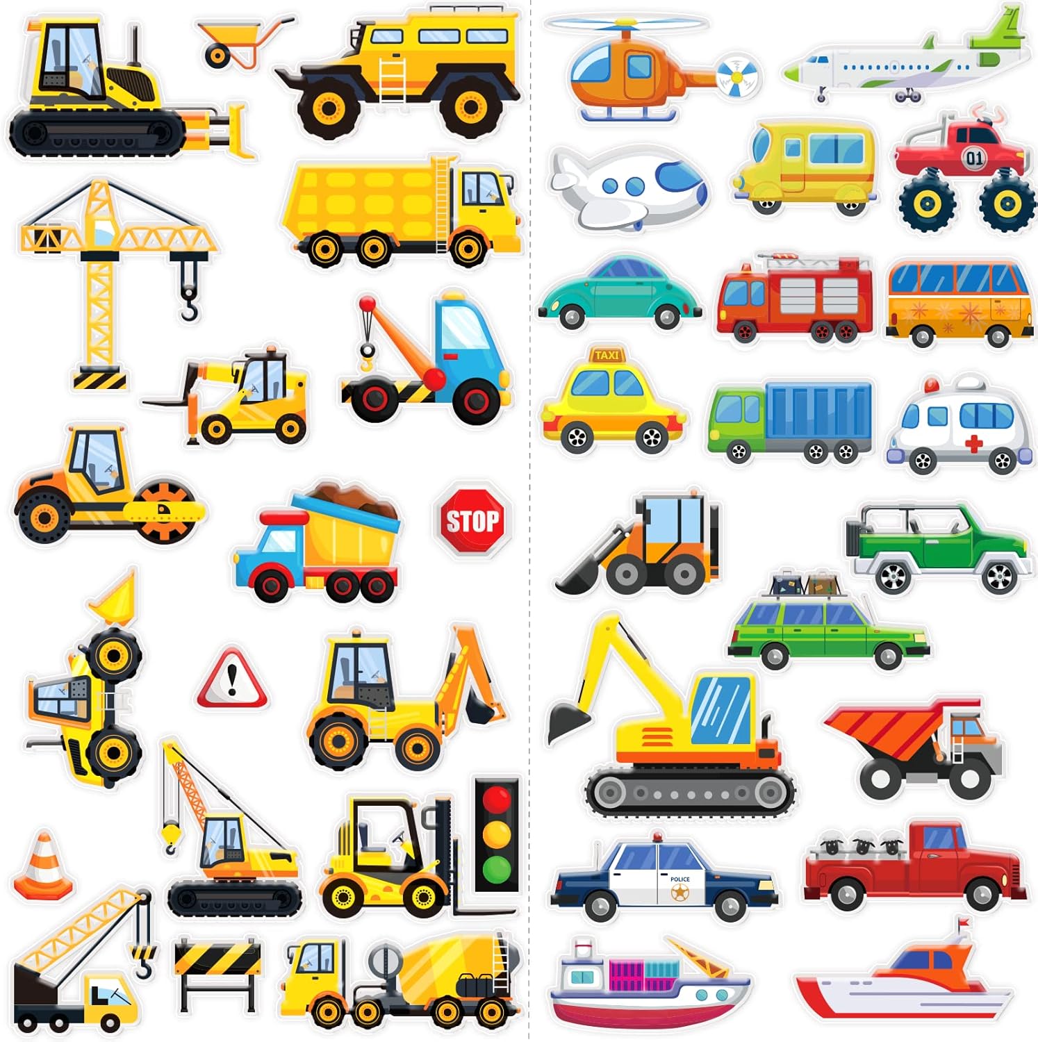 40 calcomanías de gel grueso de transporte, calcomanías de gel para ventana de construcción, para niños pequeños y adultos, hogar, avión, aula,