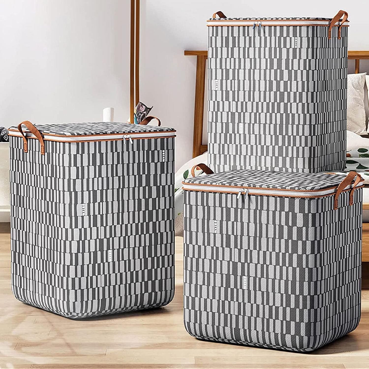 Bolsas de almacenamiento grandes de 100 litros  Contenedores de almacenamiento plegables para armario, contenedores de almacenamiento con asas