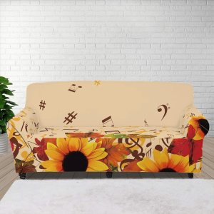 Boatee 1 funda elástica para sillón de 3 plazas, diseño de girasol con nota musical, funda protectora para muebles, funda protectora para sofá Boatee 1 funda elástica para sillón de 3 plazas, diseño de girasol con nota musical, funda protectora para muebles, funda protectora para sofá