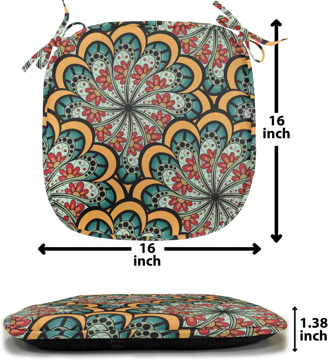 Ambesonne Juego de 6 cojines de asiento para silla, diseño de flores onduladas florecientes como arte de inspiración marroquí, acolchado de asiento