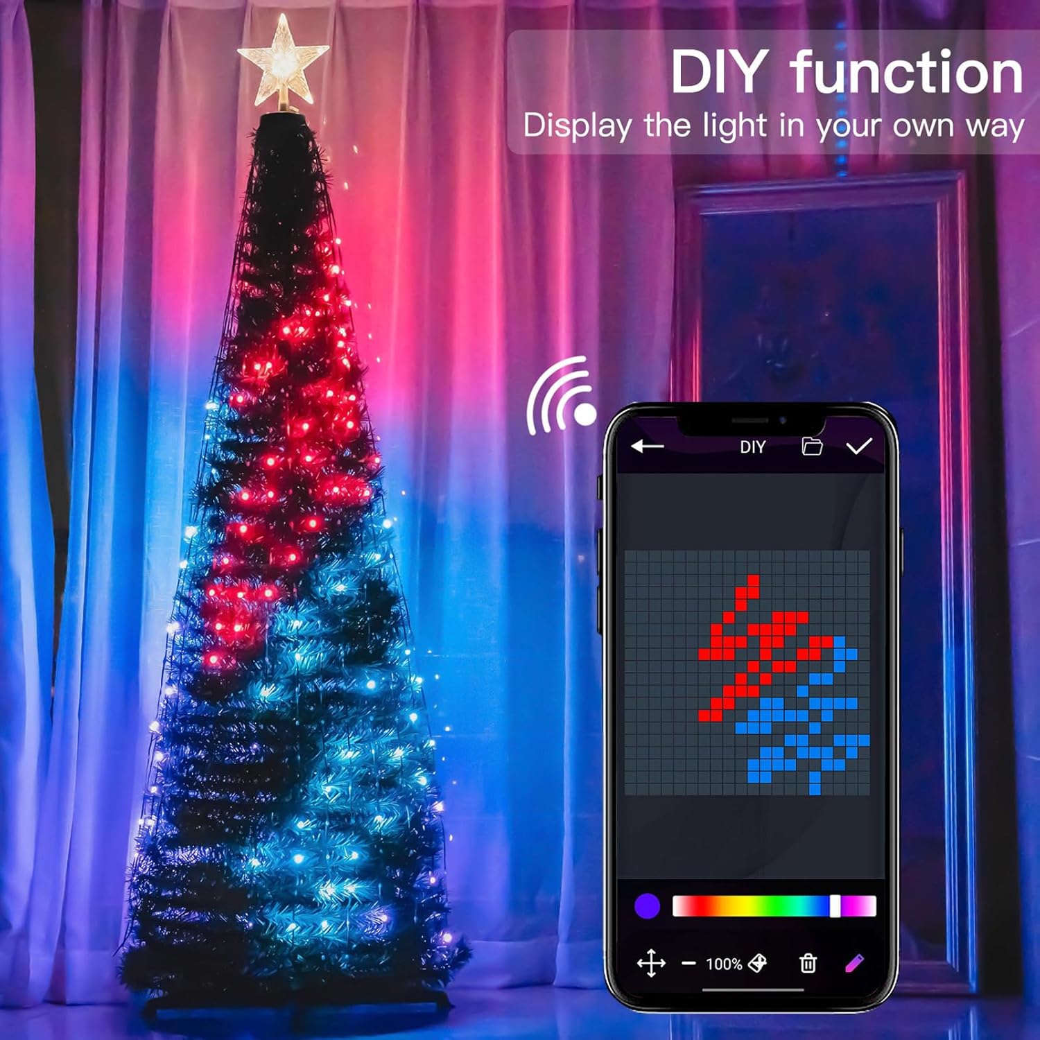 Super RGB Luces multicolor para árbol de Navidad, árbol de Navidad preiluminado de 5 pies con aplicación y control remoto, 400 LED, sincronización