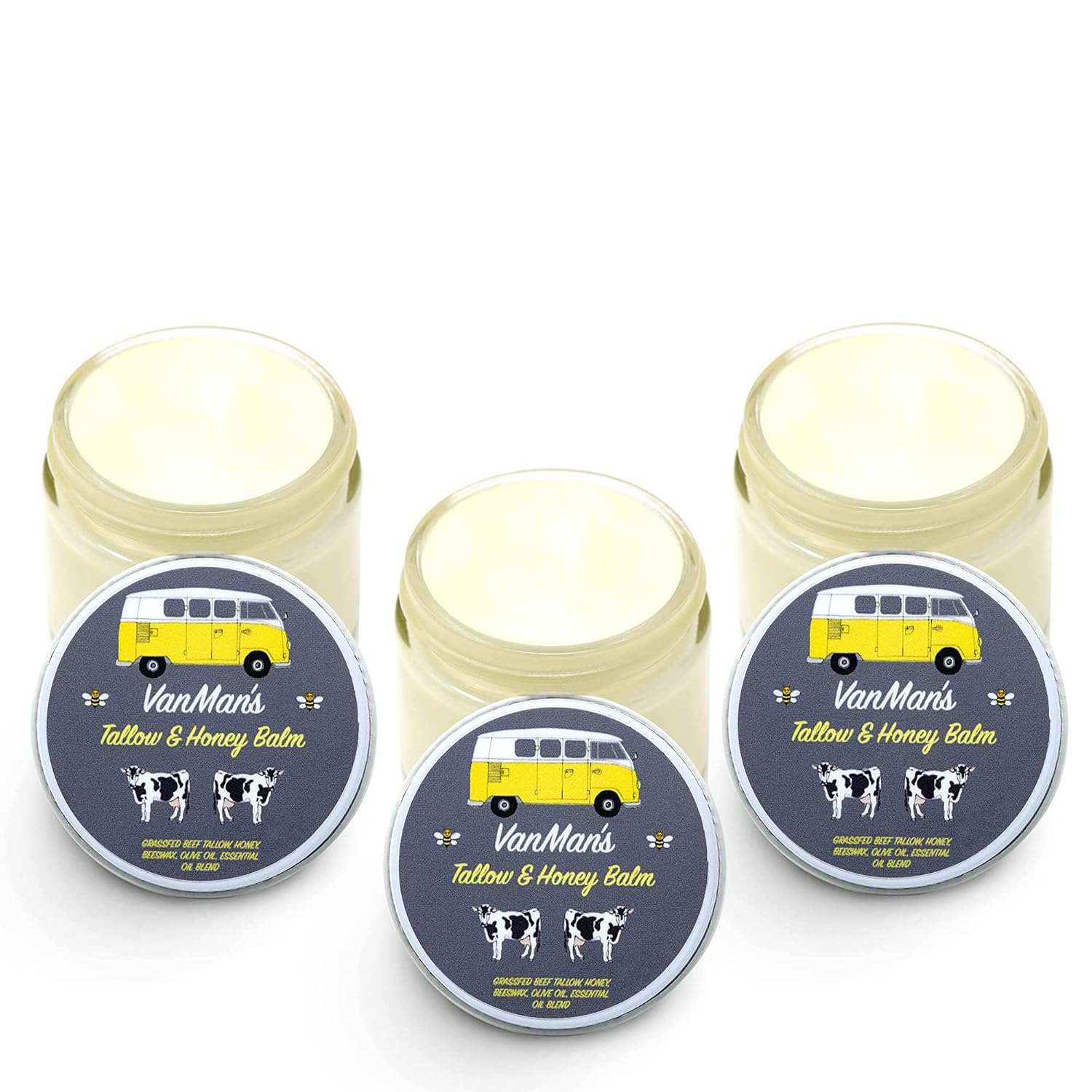 Vanmans Tallow and Honey Balm (2 onzas)  Paquete de 3  Bálsamo de miel alimentado con hierba de ternera con vitaminas A, K, D, E y aceites