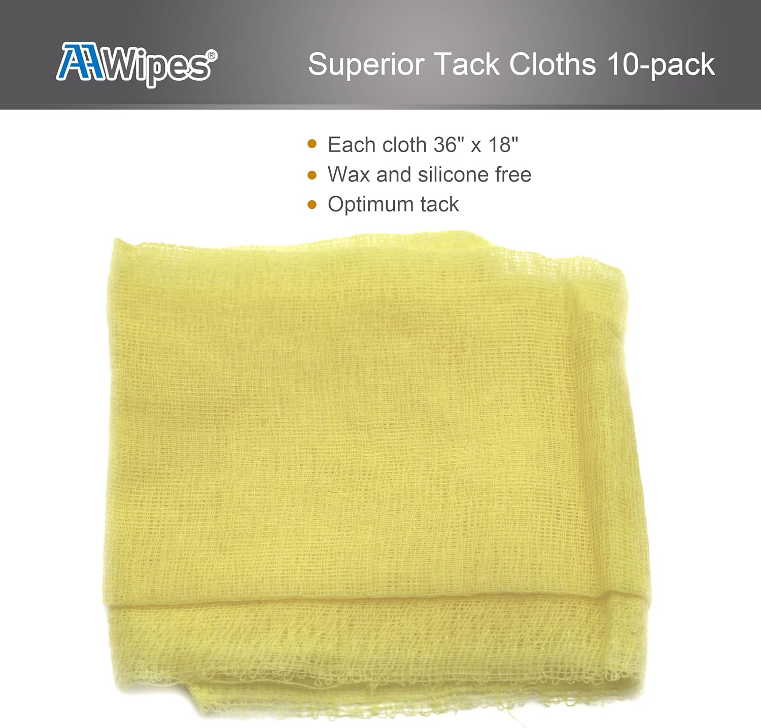 Tack Cloth (TC183610Y) – Paquete de 10 trapos 100 % algodón, amarillo claro, 18 x 36 pulgadas, eliminación de polvo y superficies limpias para