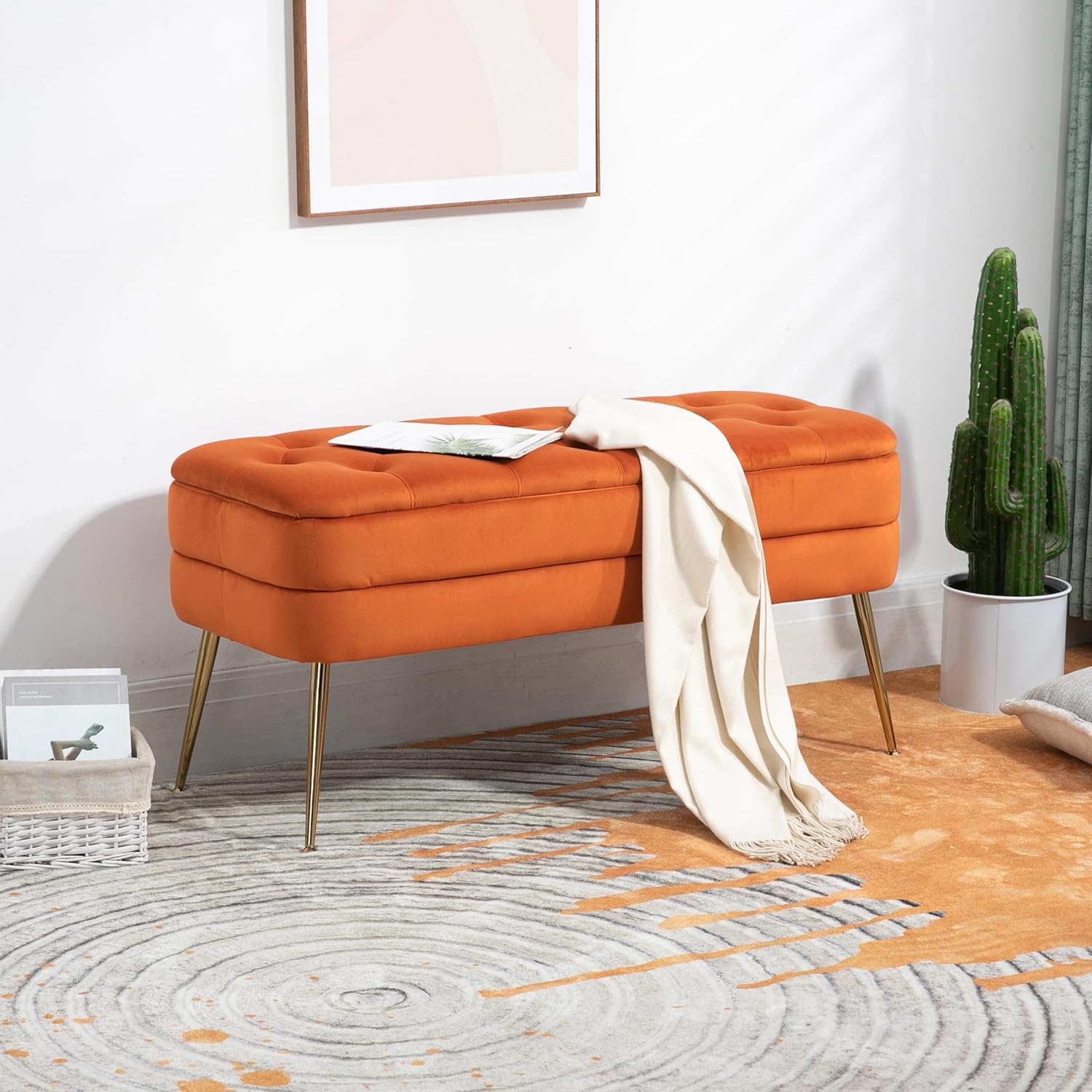 Lofaris Banco de almacenamiento, banco de extremo de dormitorio, taburete suave que puede abrir almacenamiento, conveniente y duradero, otomana