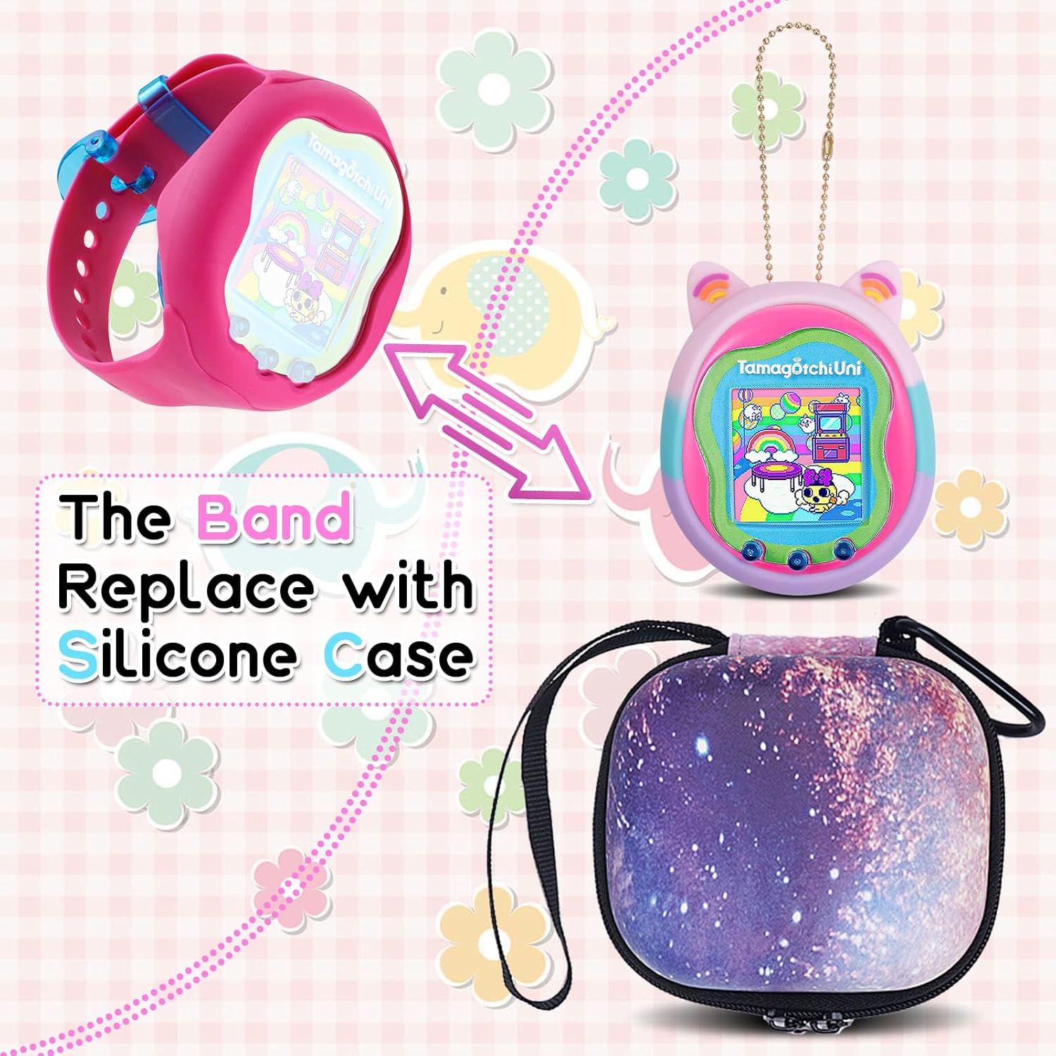 MGZNMTY Funda de viaje y funda de silicona para máquina virtual de mascotas Tamagotchi Uni, protector de pantalla compatible con Tamagotchi Uni