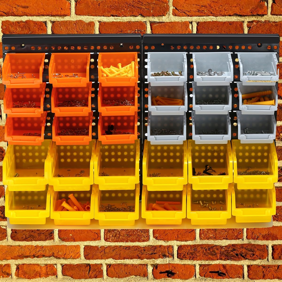 Kit de contenedores de almacenamiento montados en la pared de 3 colores, organizador de herramientas, estante de piezas, organizador de 30
