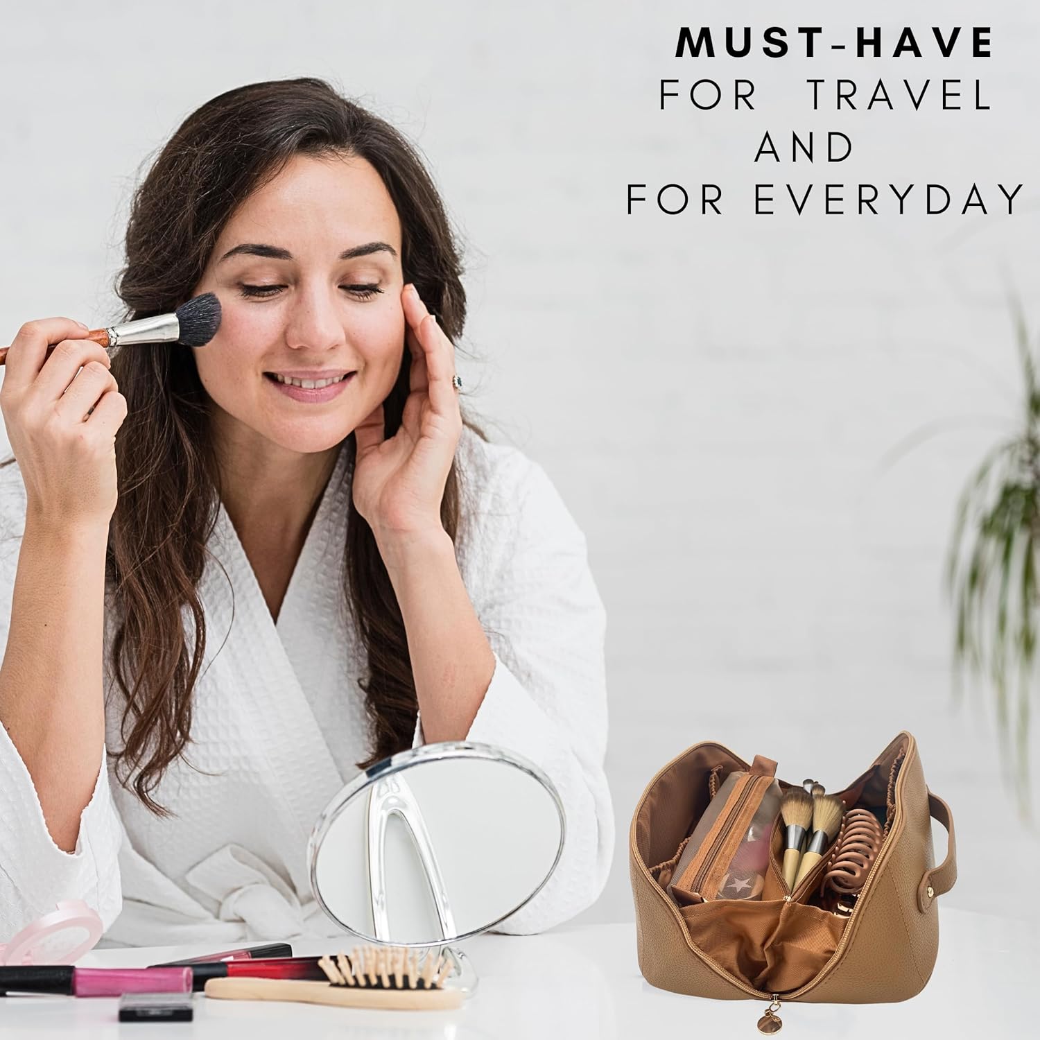 Bolsa de cosméticos de viaje de gran capacidad, bolsa de maquillaje que se abre plana para un fácil acceso, bolsa de cosméticos portátil impermeable