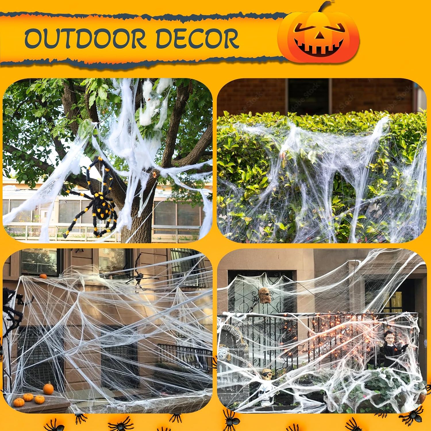 Decoraciones de telaraña de Halloween, telarañas de 300 pies cuadrados y 20 arañas de plástico, telarañas súper elásticas para regalos de decoración