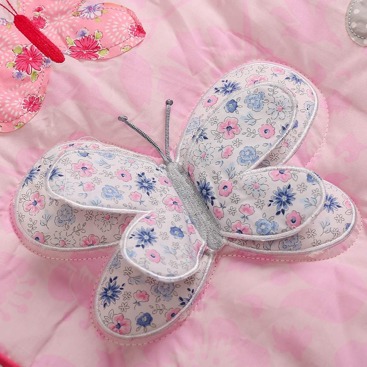 Juego de ropa de cama de 2 piezas con bordado rosa con mariposas y sábana bajera para cuna de bebé niña