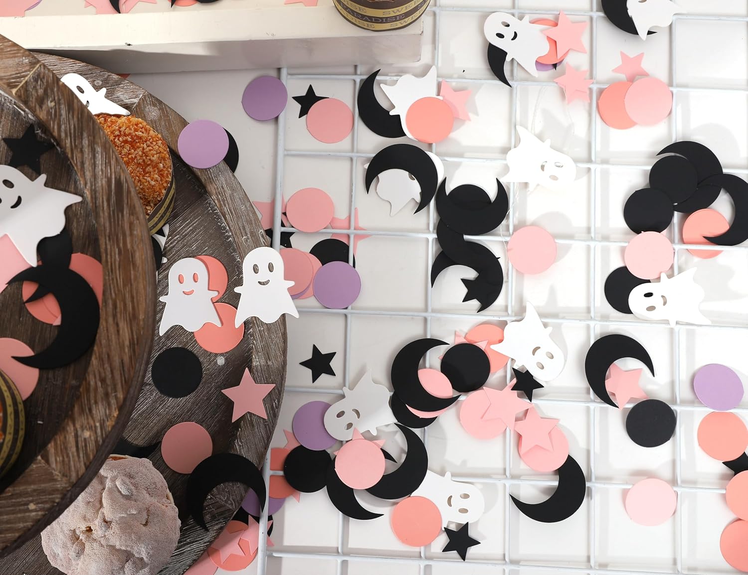 210 unidades de confeti rosa de Halloween, confeti de cumpleaños de Halloween, confeti rosa de Halloween para niñas, confeti fantasma para