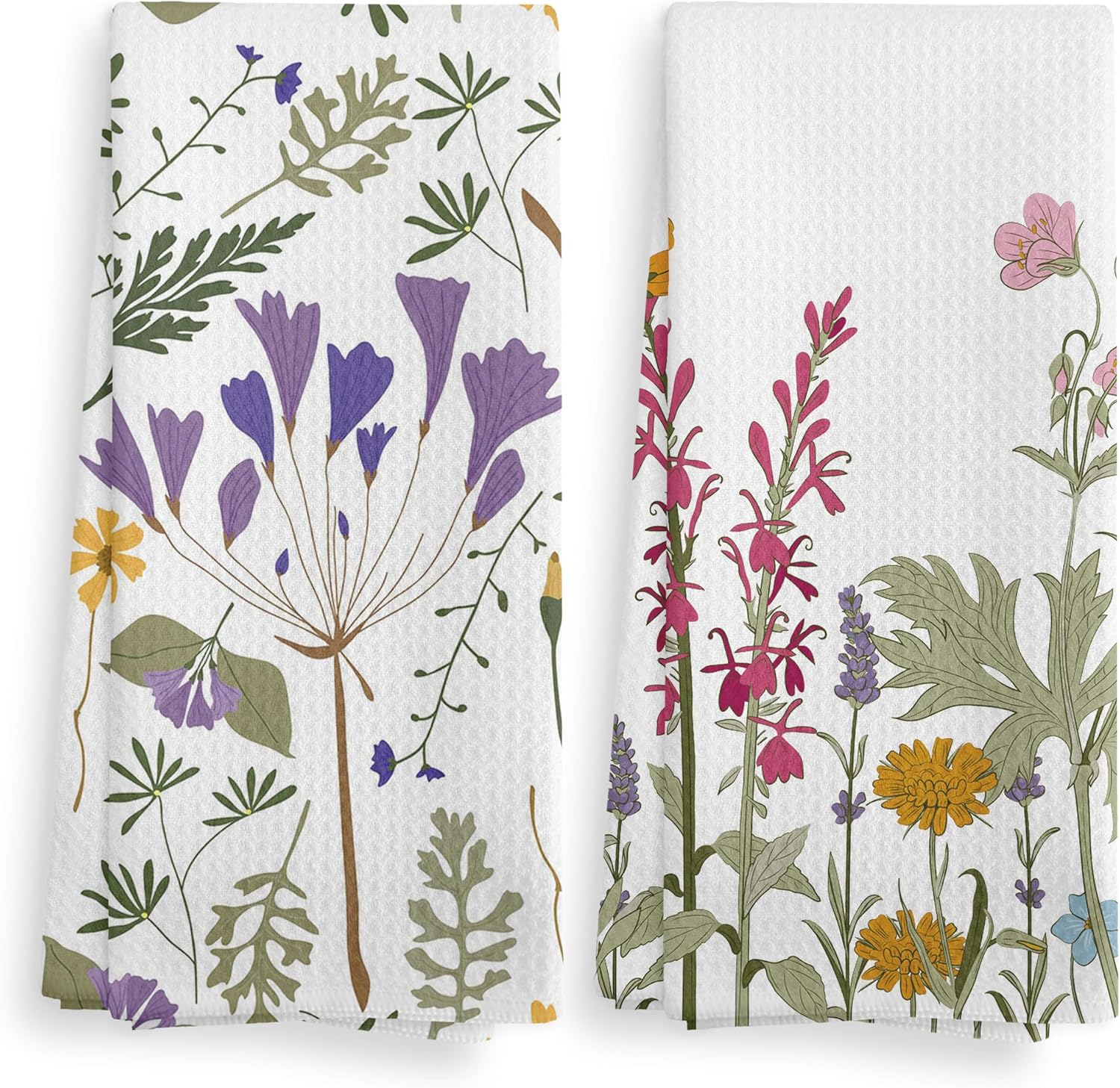 Juego de 2 paños de cocina y paños de cocina con diseño floral de jardín botánico de acuarela, toallas de mano absorbentes de flores de primavera y