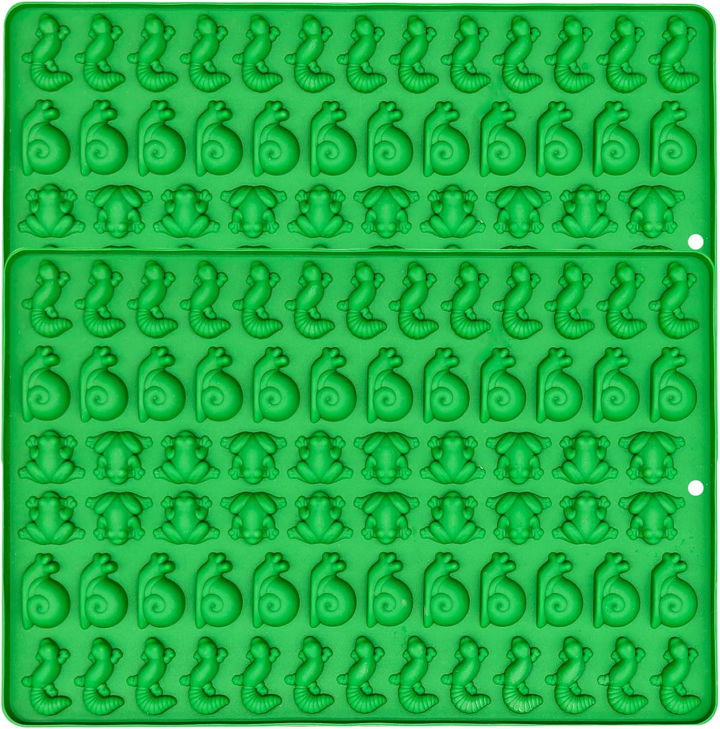 Paquete de 2 mini moldes de silicona de rana, lagarto, caracoles para chocolate, fondant, dulces, galletas, gelatina y concepto de comandos de