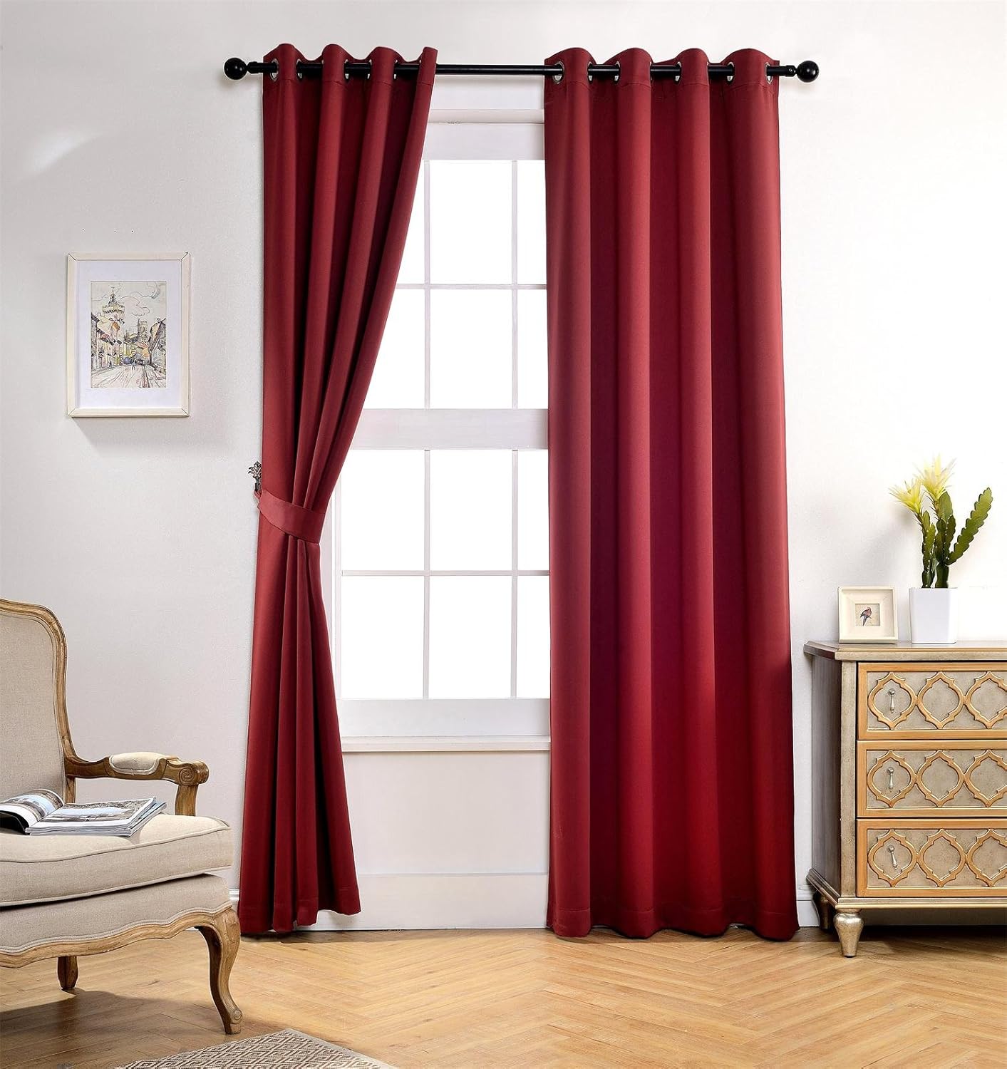 Set de 2 cortinas para ventana, de Miuco, opacas, con ollaos, para recámara, incluye 2 alzapaños