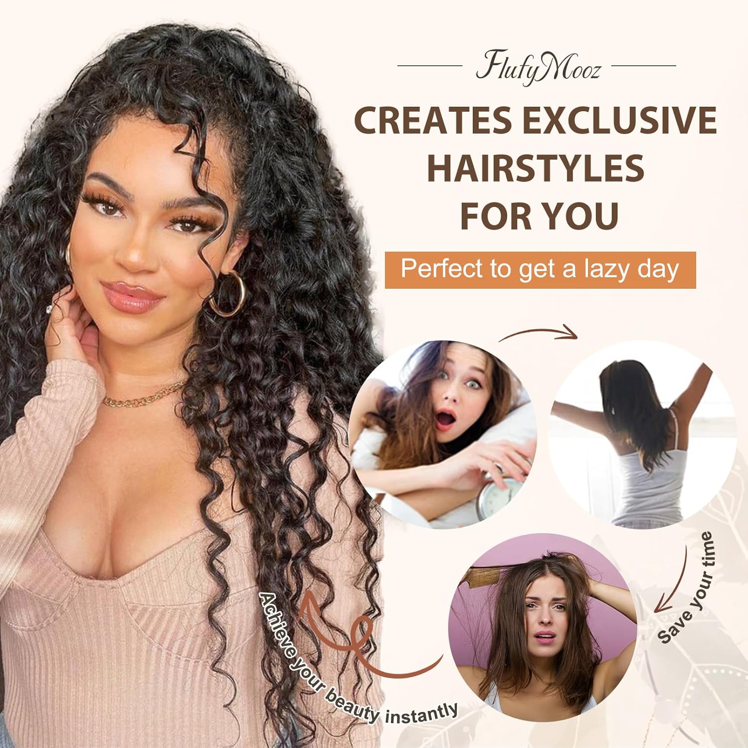 FLUFYMOOZ Extensión de cola de caballo, 22 pulgadas, estilo bohemio, con cordón, extensiones de cabello para mujer, cola de caballo larga y rizada,