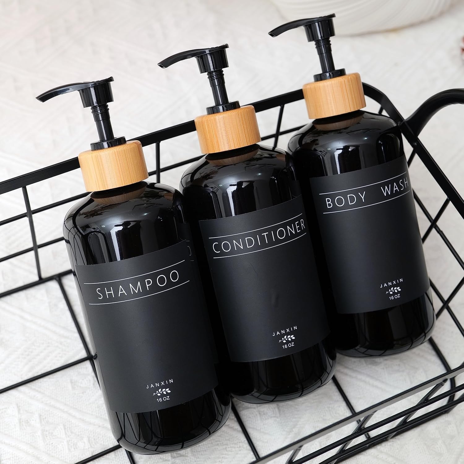Juego de 3 dispensadores de champú y acondicionador, moderno y recargable de 16 onzas, botellas de champú y acondicionador con bomba, elegante