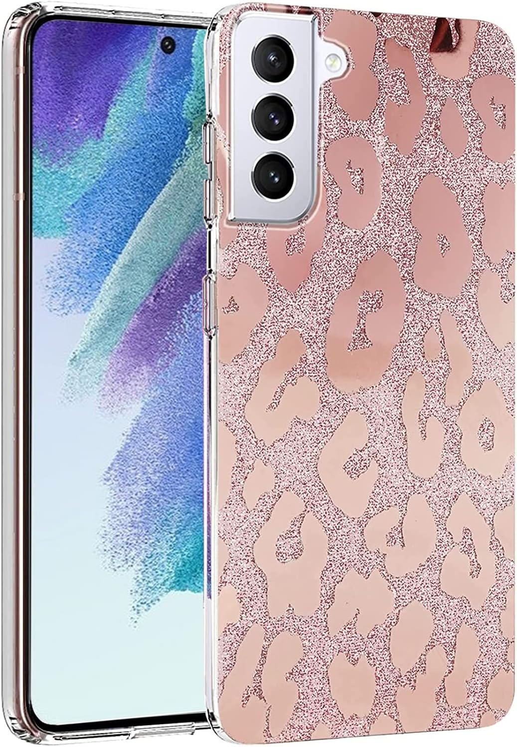 J.west Funda para Samsung Galaxy S21 FE 0.18 oz 6.4 pulgadas, diseño de lujo Saprkle Bling Glitter Leopard Print Design Soft Metallic Slim