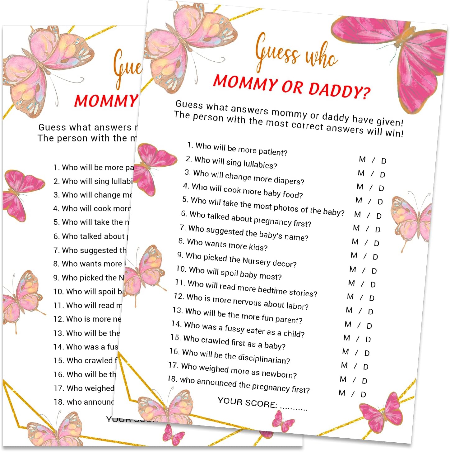 Juego de baby shower, juego de baby shower, 5 x 7 pulgadas, decoraciones de fiesta de mariposa, juegos divertidos y actividades, ideas de baby