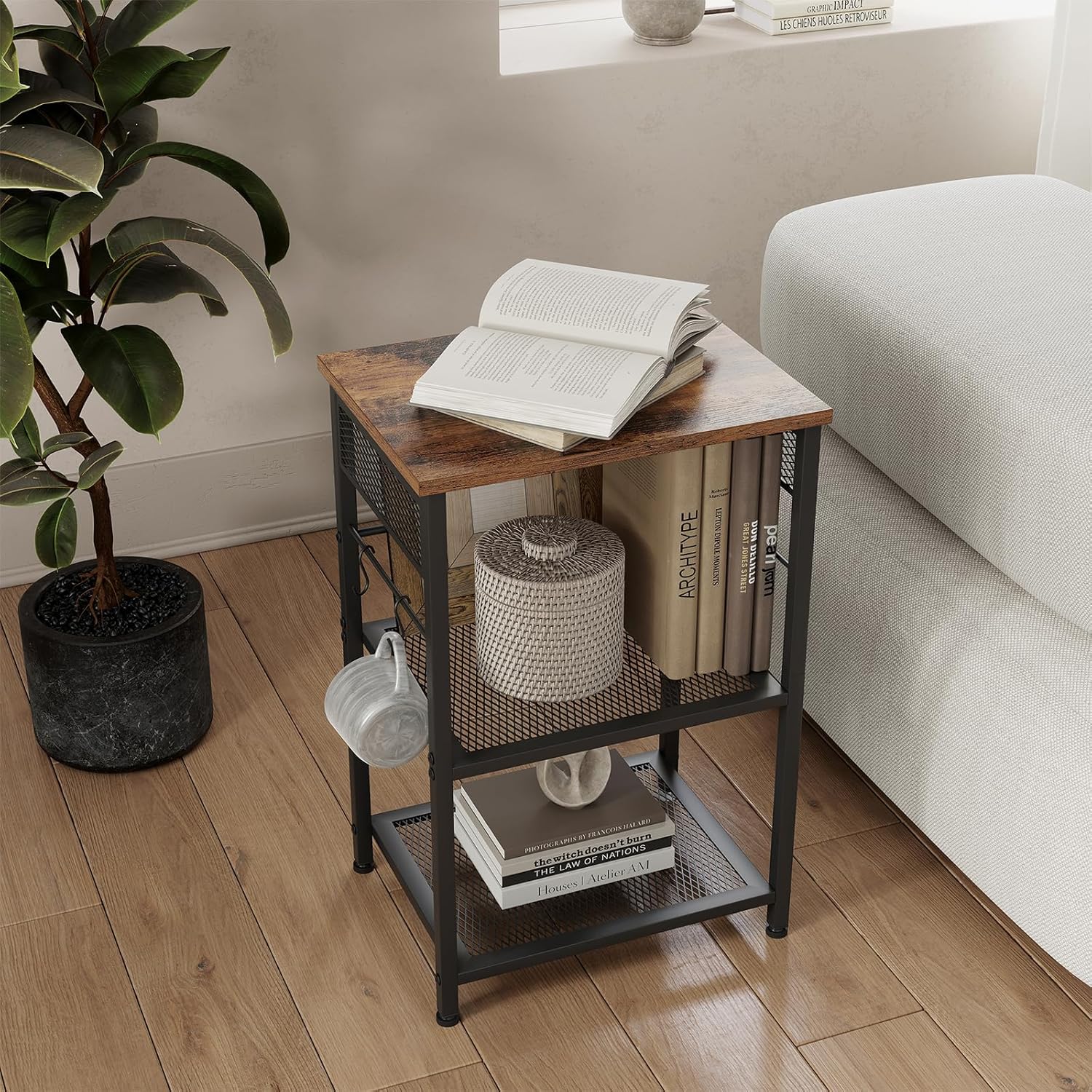 Soporte de impresora móvil de 3 niveles, carrito de impresora con ruedas y 2 ganchos, mesa de impresora rodante para el hogar, oficina, aula, color