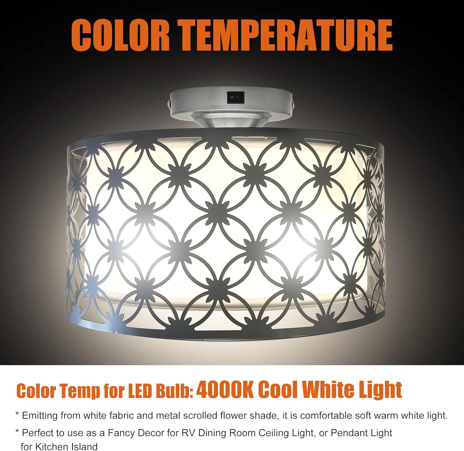 Facon Lámpara colgante de mesa de comedor de 11 pulgadas con interruptor, 2 bombillas LED E26 reemplazables, luz decorativa de tela para comedor con